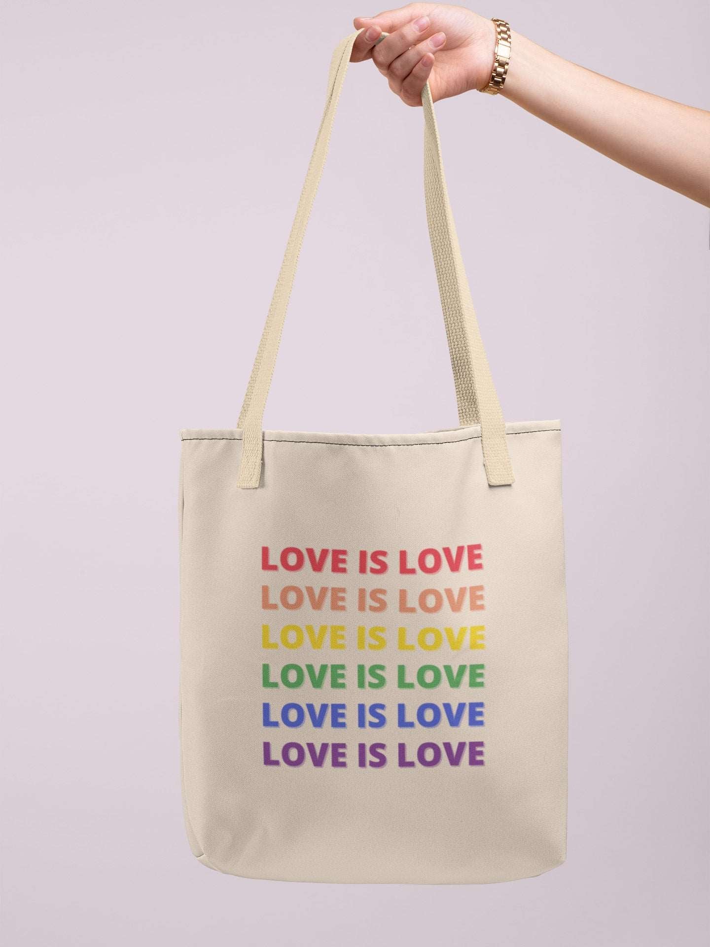 Sacosa textila bumbac organic vegan pride hay creations LOVE IS LOVE