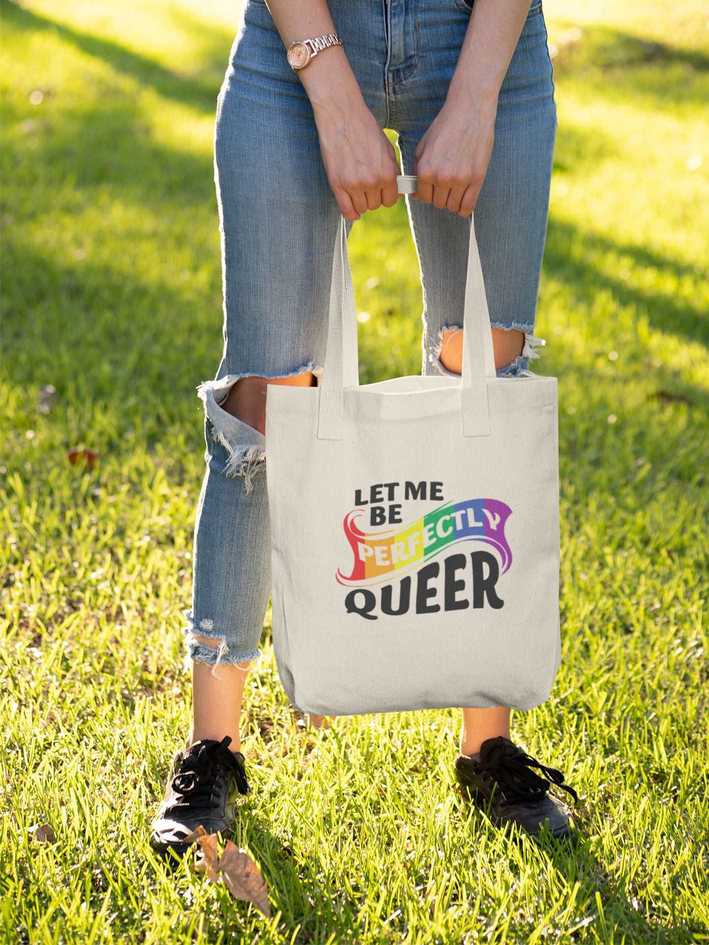 Sacosa textila bumbac organic vegan pride hay creations LET ME BE PERFECTLY QUEER