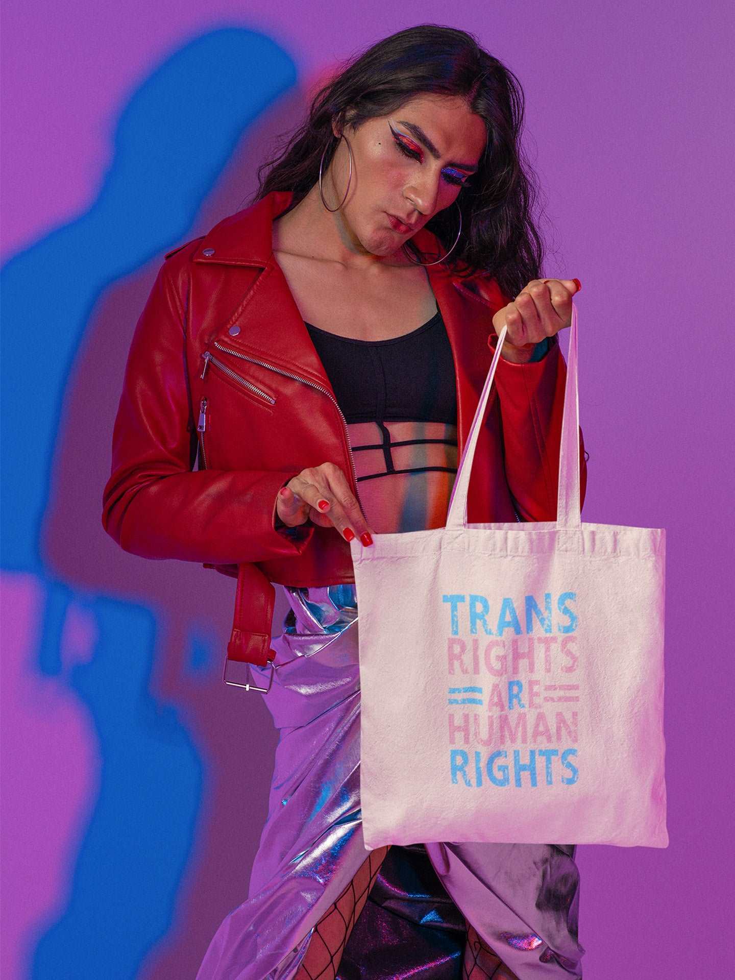 Sacosa textila bumbac organic vegan pride hay creations TRANS RIGHTS ARE HUMAN RIGHTS