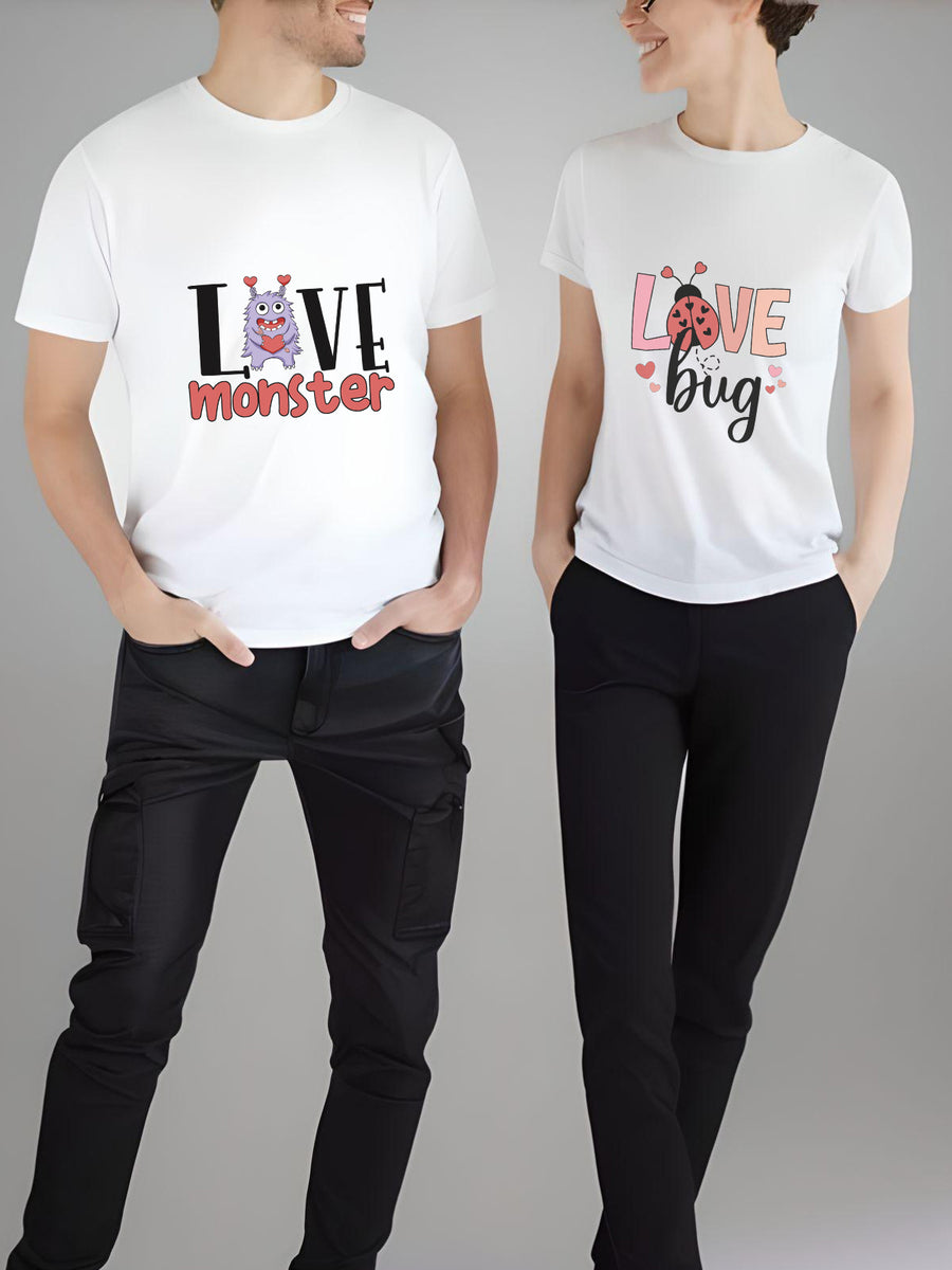 Set-tricouri-cuplu-premium-hay-creations-valentines-day-ziua-indragostitilor-monster-bug-love-albe