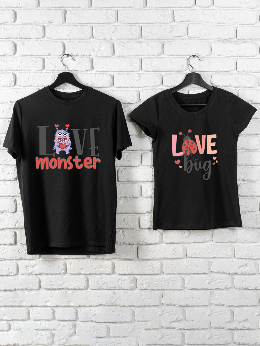 Set-tricouri-cuplu-premium-hay-creations-valentines-day-ziua-indragostitilor-monster-bug-love-negre