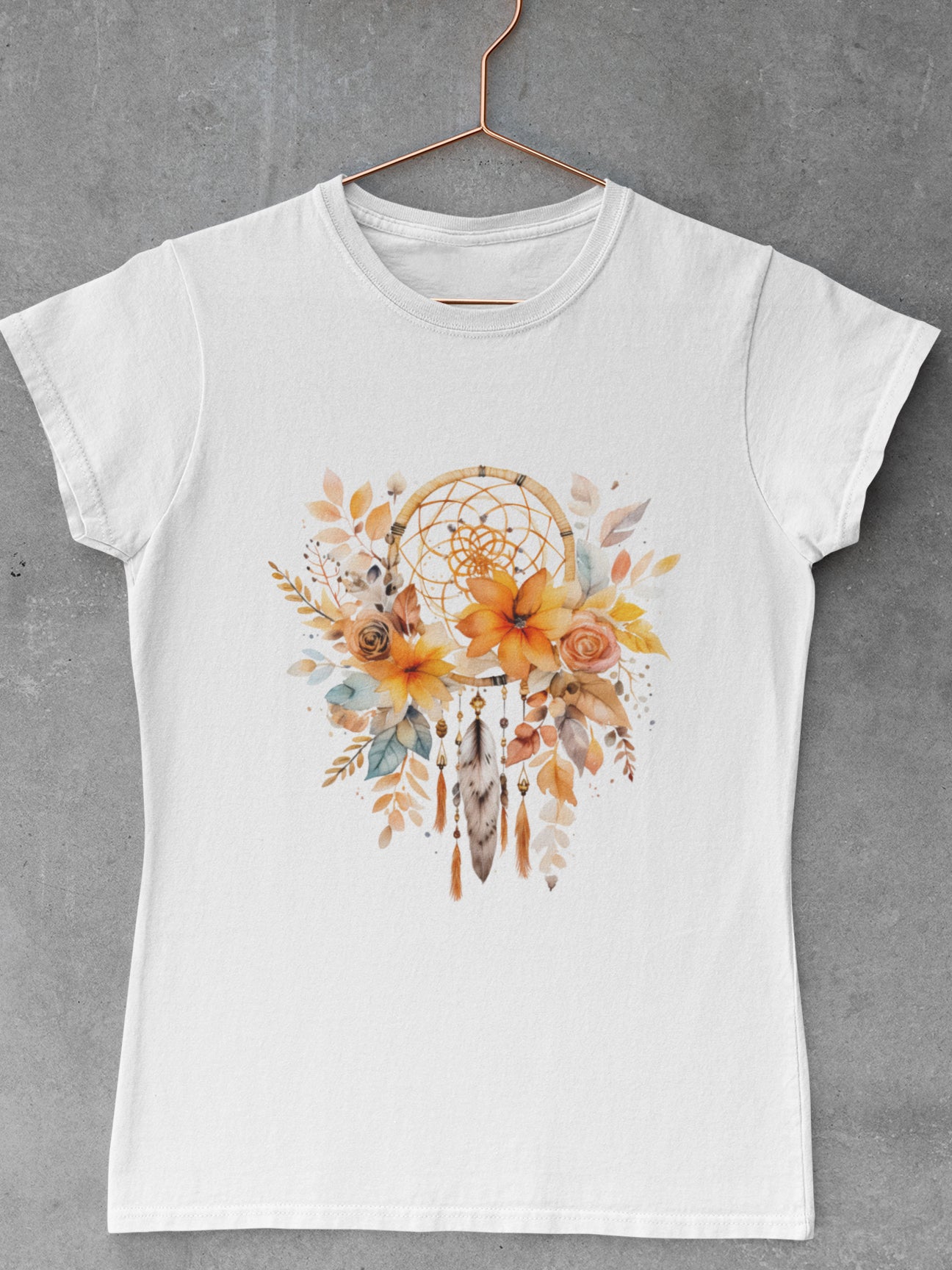 Tricou-bumbac-premium-organic-vegan-toamna-autumn-femei-hay-creations-Dreamcatcher-Enchantment-alb