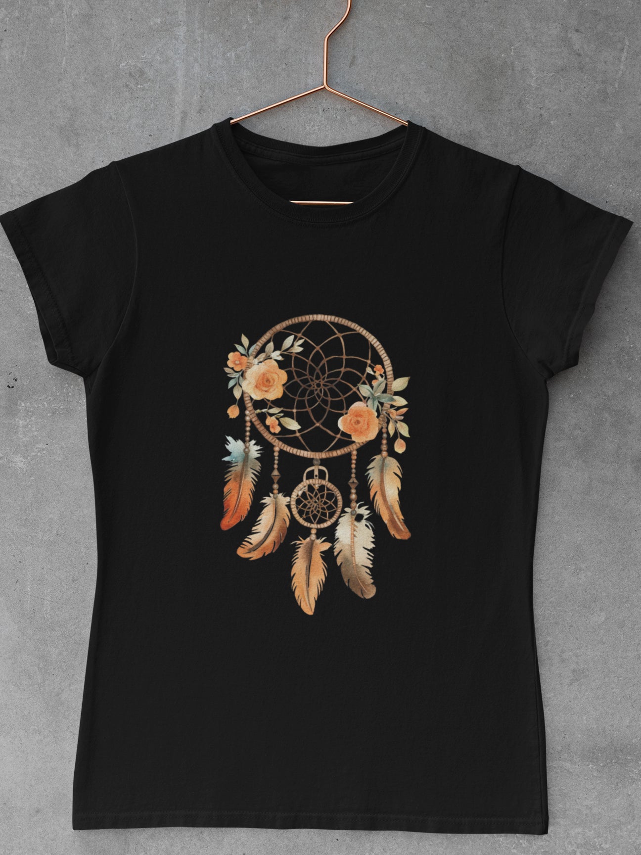 Tricou-bumbac-premium-organic-vegan-toamna-autumn-femei-hay-creations-Flowers-feathers-and-dreams-negru