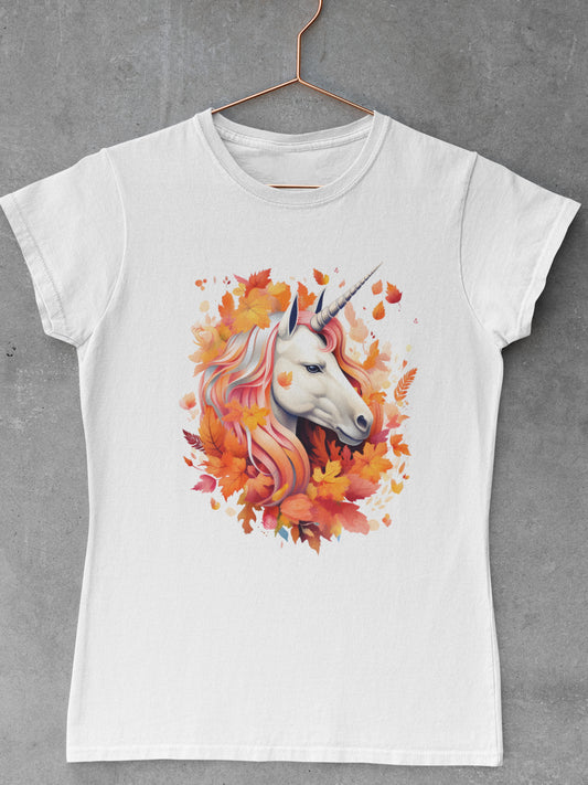 Tricou-bumbac-premium-organic-vegan-toamna-autumn-femei-hay-creations-Majestic-unicorn-alb