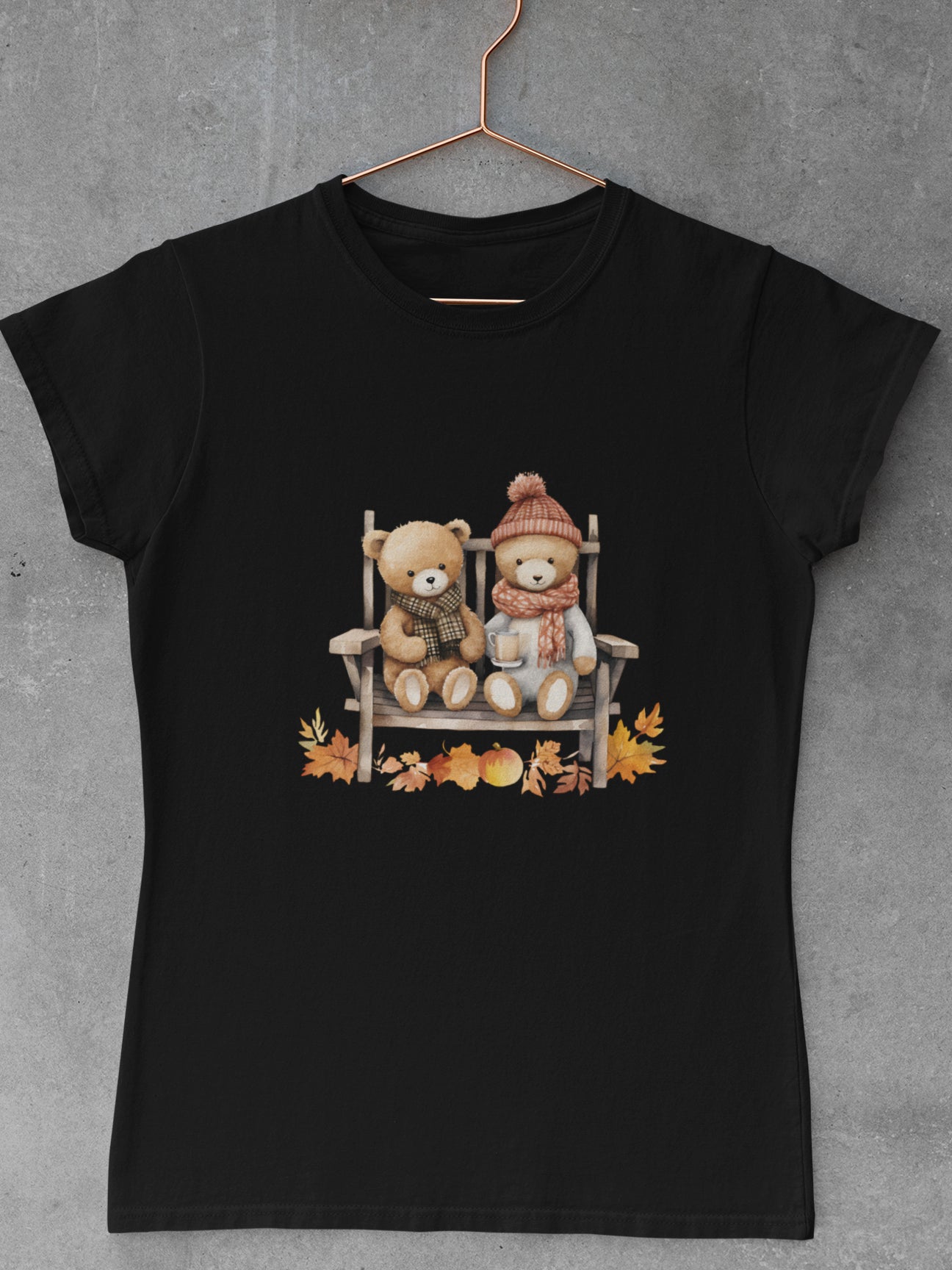 Tricou-bumbac-premium-organic-vegan-toamna-autumn-femei-hay-creations-Teddy-Rendezvous-negru