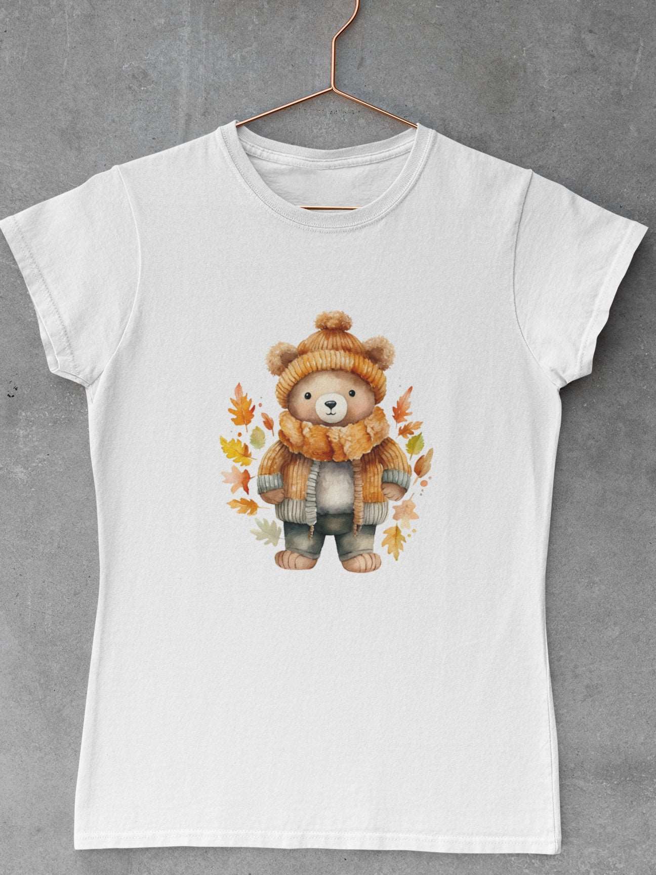 Tricou-bumbac-premium-organic-vegan-toamna-autumn-femei-hay-creations-bear-style-alb