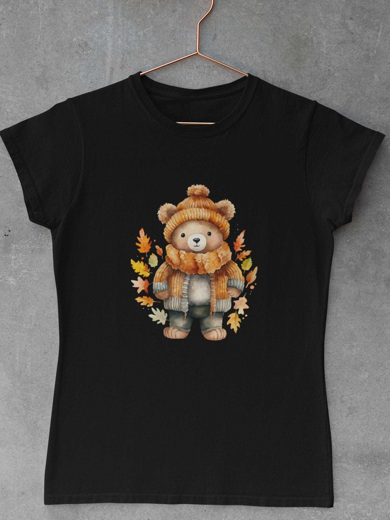 Tricou-bumbac-premium-organic-vegan-toamna-autumn-femei-hay-creations-bear-style-negru