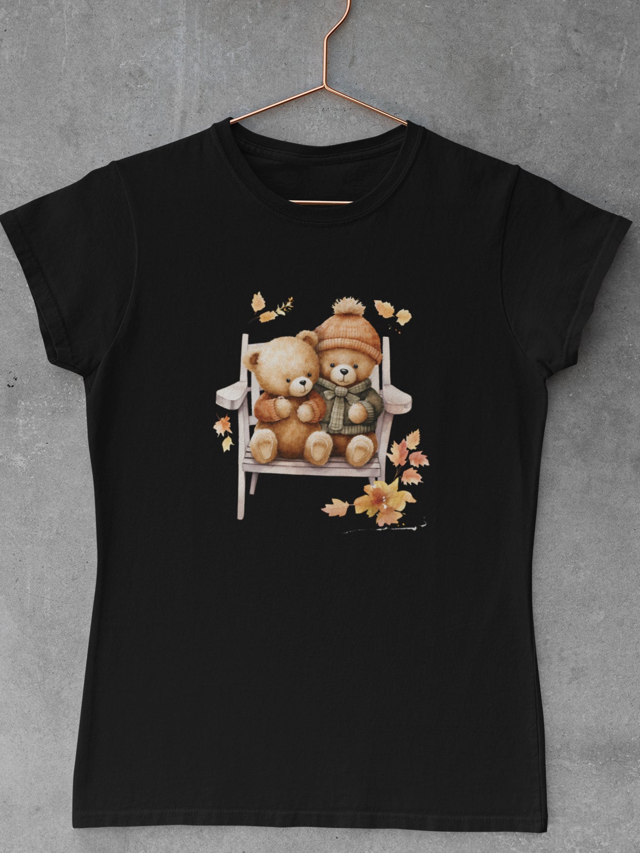 Tricou-bumbac-premium-organic-vegan-toamna-autumn-femei-hay-creations-cosy-bears-negru