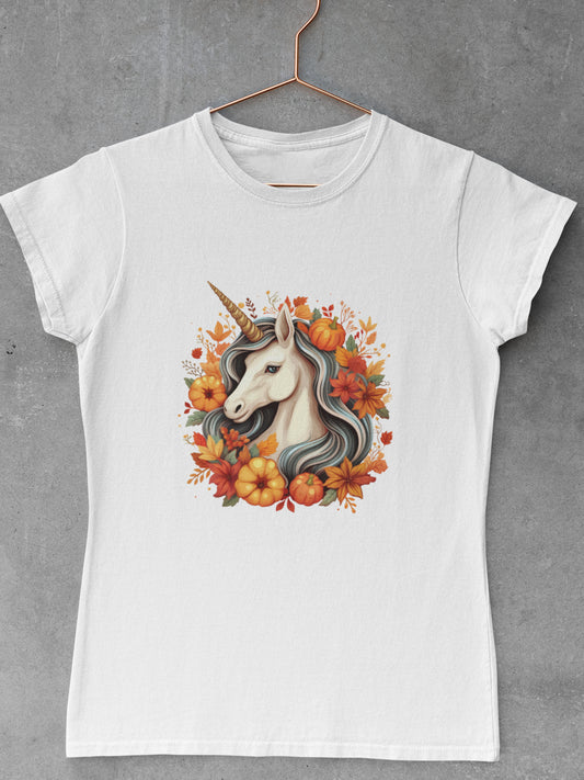 Tricou-bumbac-premium-organic-vegan-toamna-autumn-femei-hay-creations-enchanted-unicorn-alb