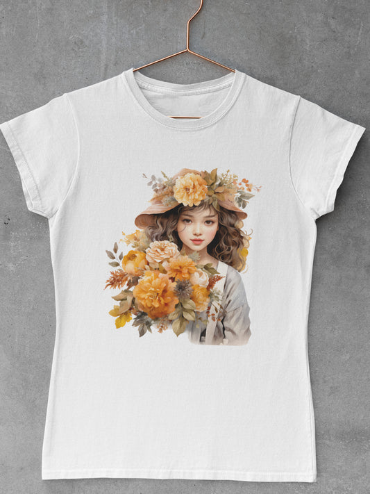 Tricou-bumbac-premium-organic-vegan-toamna-autumn-femei-hay-creations-flower-girl-alb