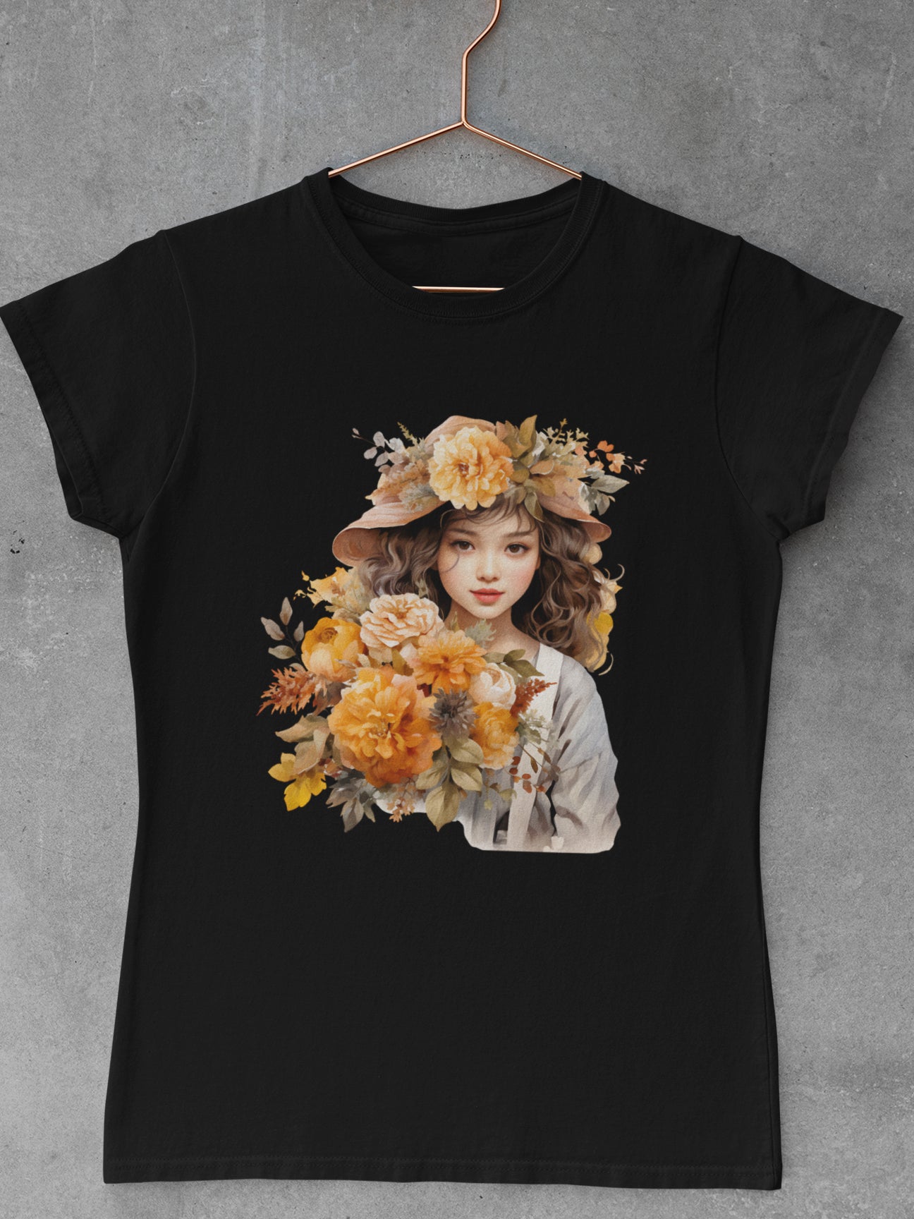 Tricou-bumbac-premium-organic-vegan-toamna-autumn-femei-hay-creations-flower-girl-negru