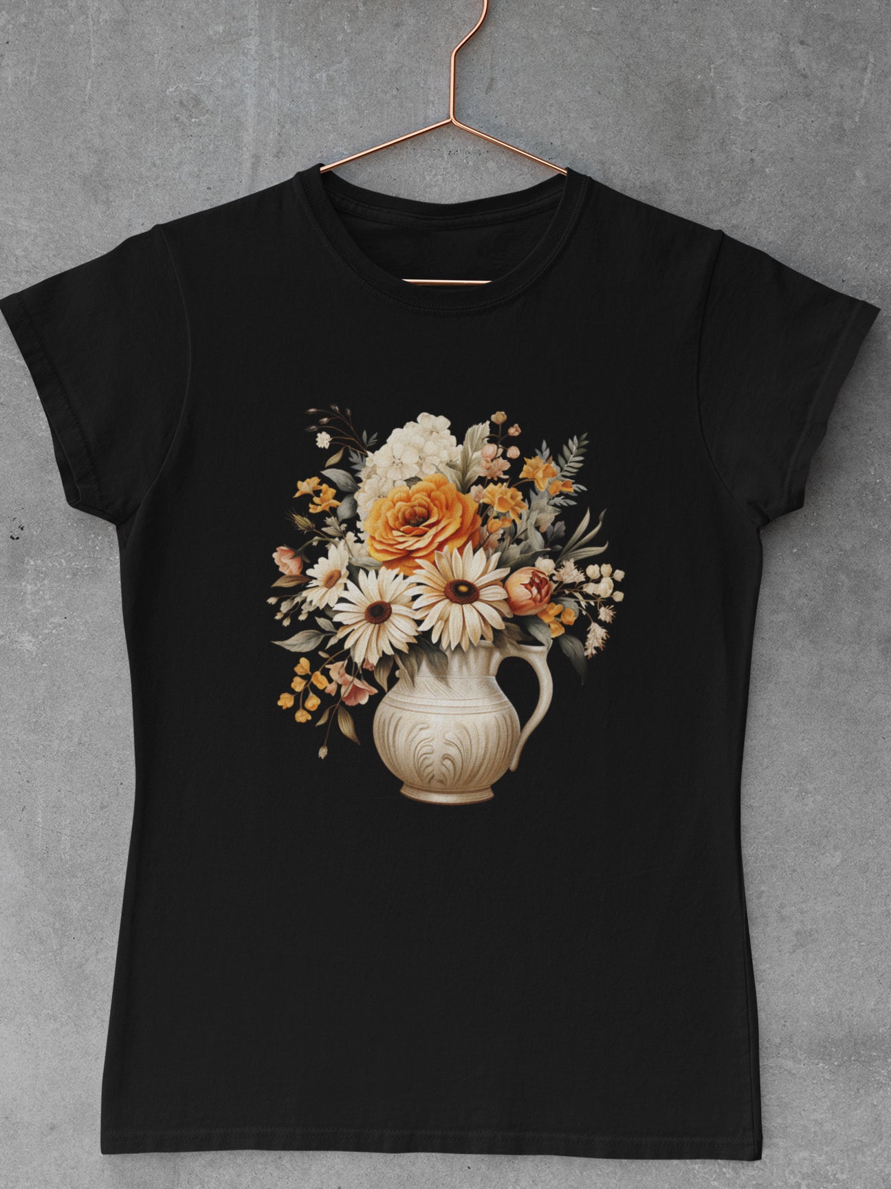 Tricou-bumbac-premium-organic-vegan-toamna-autumn-femei-hay-creations-flowers-in-a-vase-negru