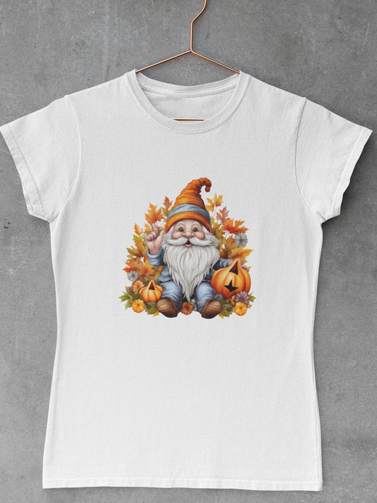 Tricou-bumbac-premium-organic-vegan-toamna-autumn-femei-hay-creations-happy-gnome-alb