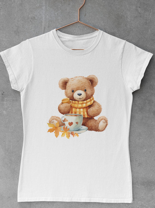 Tricou-bumbac-premium-organic-vegan-toamna-autumn-femei-hay-creations-teddy-and-tea-alb