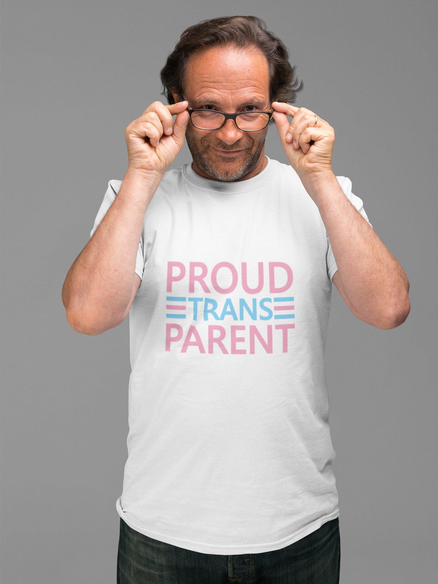 Tricou LGBT bărbați alb Hay Creations, colecția Love is Love Pride, bumbac organic premium vegan. Proud Trans Parent.