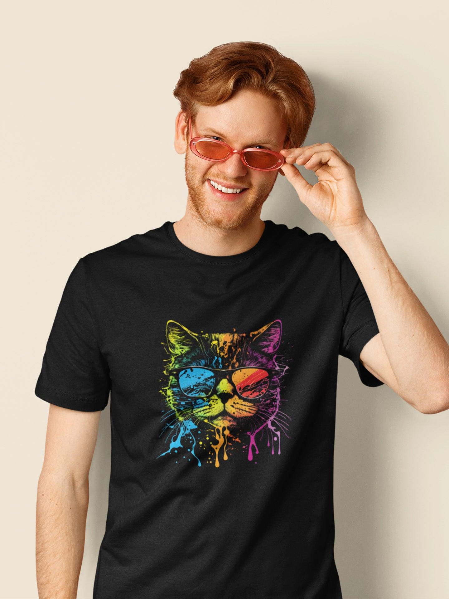 Tricou LGBT bărbați negru Hay Creations, colecția Love is Love Pride, bumbac organic premium vegan. Pride Cat.