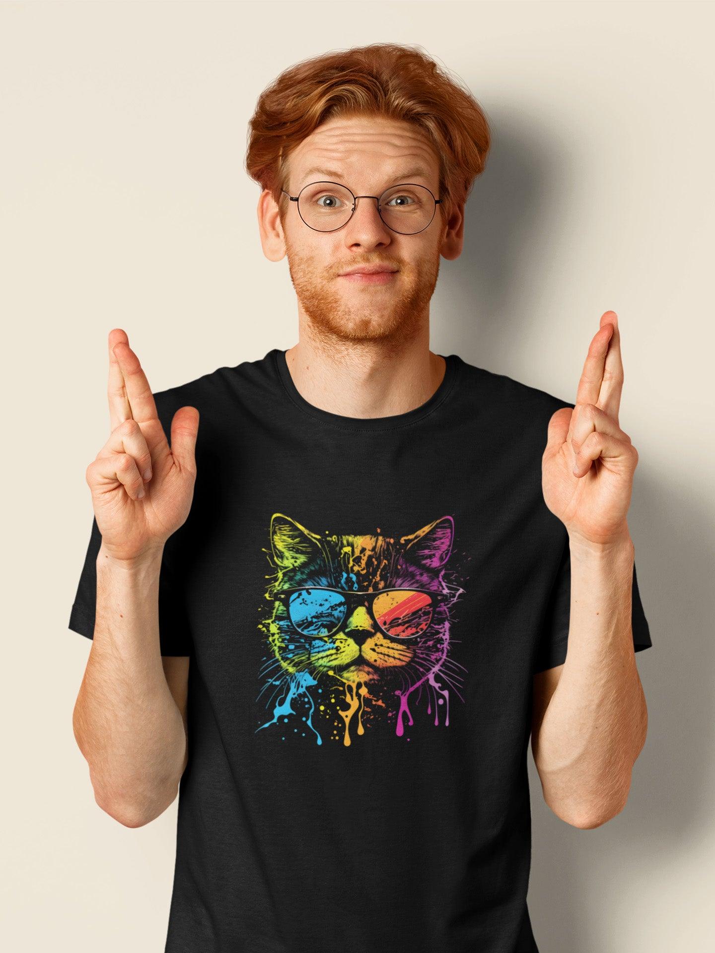 Tricou LGBT bărbați negru Hay Creations, colecția Love is Love Pride, bumbac organic premium vegan. Pride Cat.