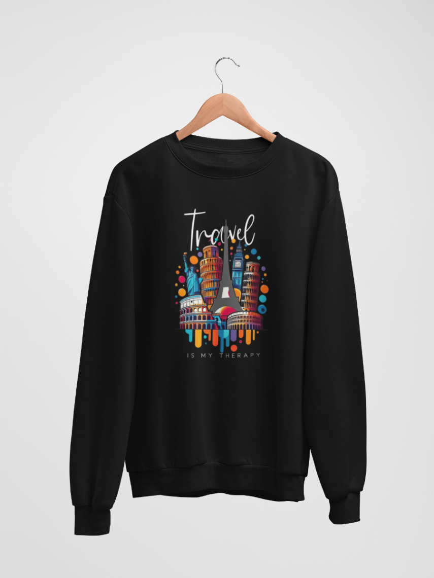 bluza-bumbac-organic-hay-creations-vacanta-travel-is-my-therapy-cadou-neagra-sweatshirt