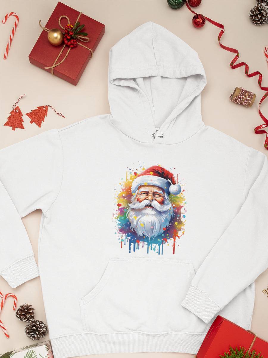    hanorac_bumbac_organic_premium_vegan_cadou_Craciun_Secret_Santa_rainbow_Santa_alb