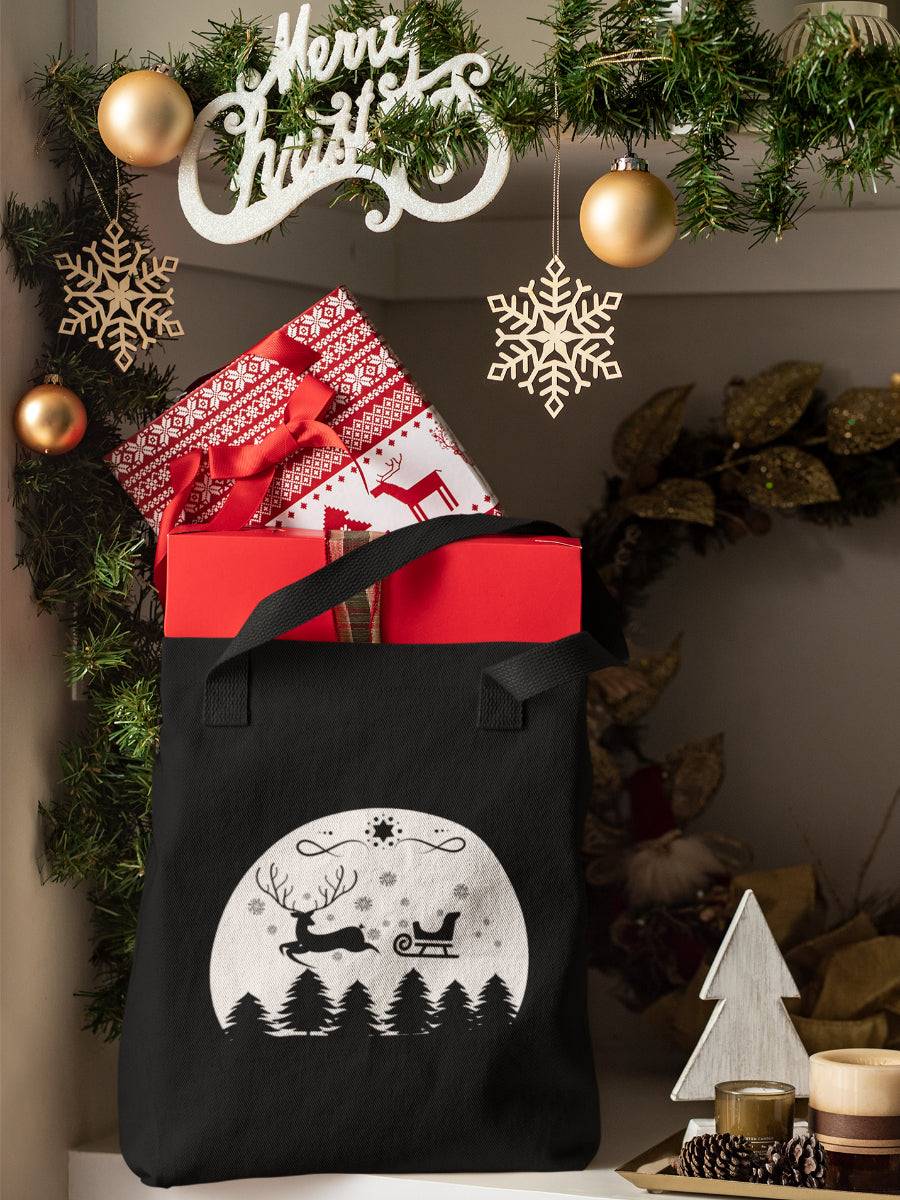 sacosa_textila_bumbac_organic_premium_vegan_cadou_Craciun_Secret_Santa_is-coming-neagra