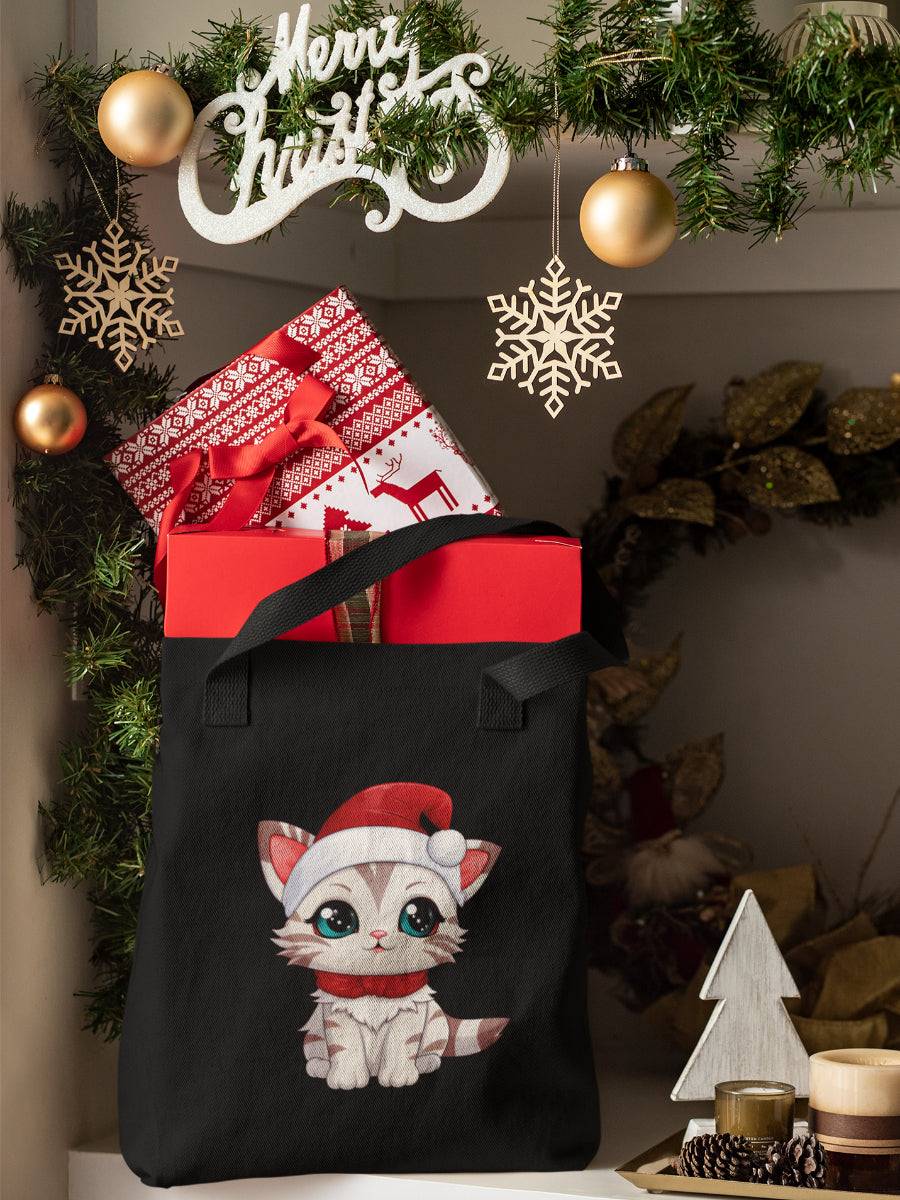 sacosa_textila_bumbac_organic_premium_vegan_cadou_Craciun_Secret_Santa_kitty-neagra