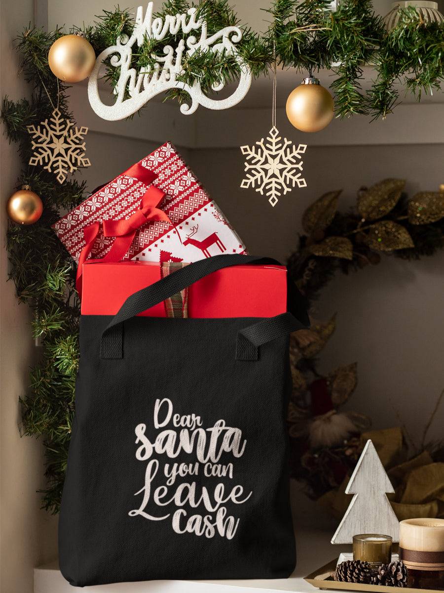 sacosa_textila_neagra_bumbac_organic_premium_vegan_cadou_Craciun_Secret_Santa_dear-Santa-you-can-leave-cash-neagra