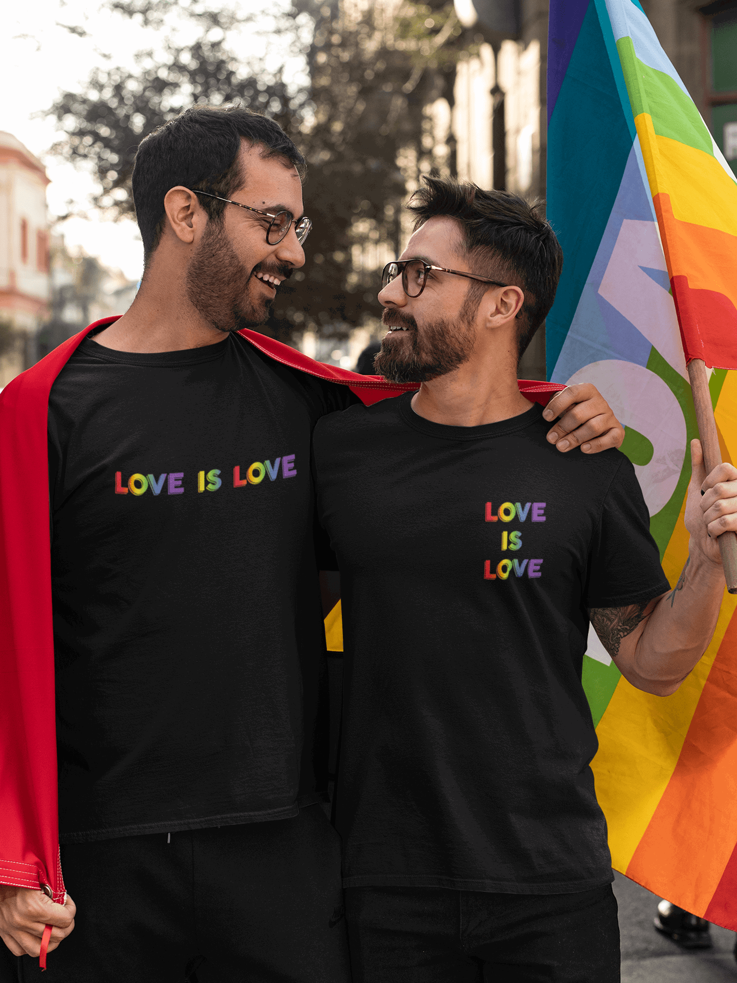 Set tricouri cuplu LGBT Love is Love rainbow