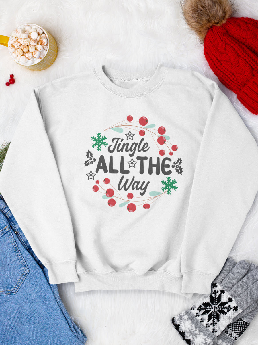 sweatshirt_bumbac_organic_premium_vegan_cadou_Craciun_Secret_Santa-jingle-all-the-way-alb_bluza_craciun