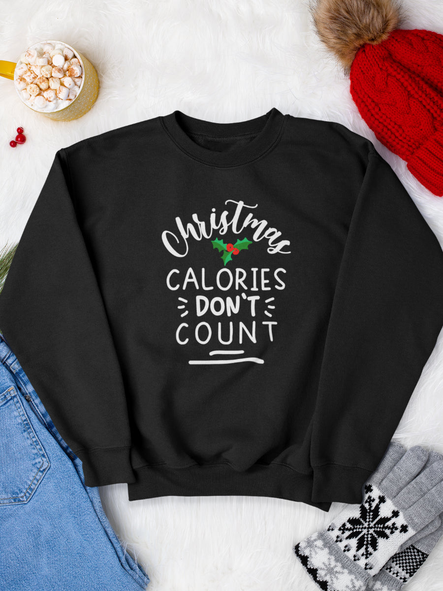     sweatshirt_bumbac_organic_premium_vegan_cadou_Craciun_Secret_Santa_Christmas-calories-dont-count-negru_bluza_craciun