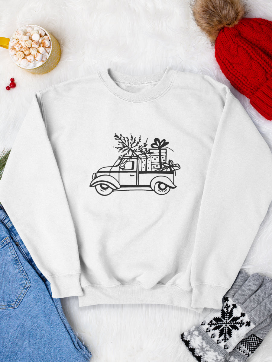    sweatshirt_bumbac_organic_premium_vegan_cadou_Craciun_Secret_Santa_Christmas-truck-alb_bluza_craciun