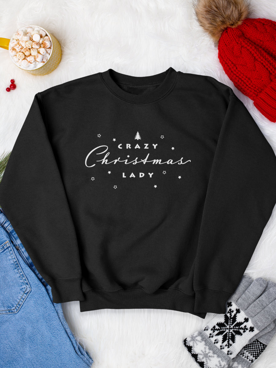 sweatshirt_bumbac_organic_premium_vegan_cadou_Craciun_Secret_Santa_Crazy-Christmas-lady-negru_bluza_craciun