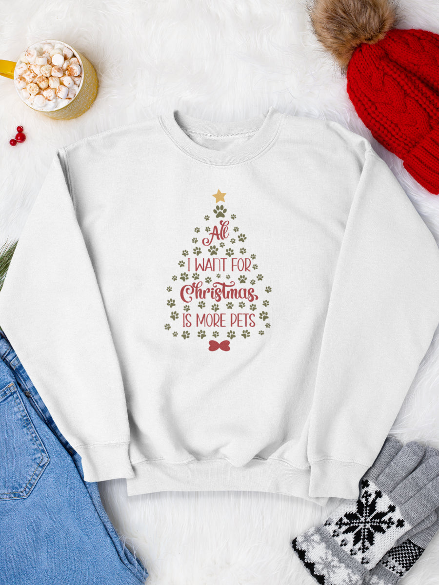 sweatshirt_bumbac_organic_premium_vegan_cadou_Craciun_Secret_Santa_alb_all_i_want_for_christmas_is_more_pets_bluza_Craciun