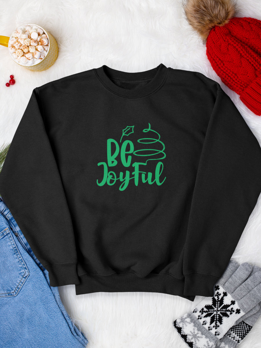 sweatshirt_bumbac_organic_premium_vegan_cadou_Craciun_Secret_Santa_be-joyful-negru_bluza_craciun