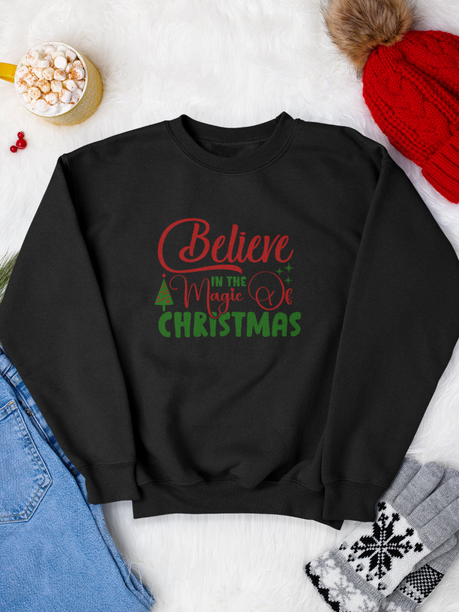 sweatshirt_bumbac_organic_premium_vegan_cadou_Craciun_Secret_Santa_believe-in-the-magic-of-Christmas-negru_bluza_craciun