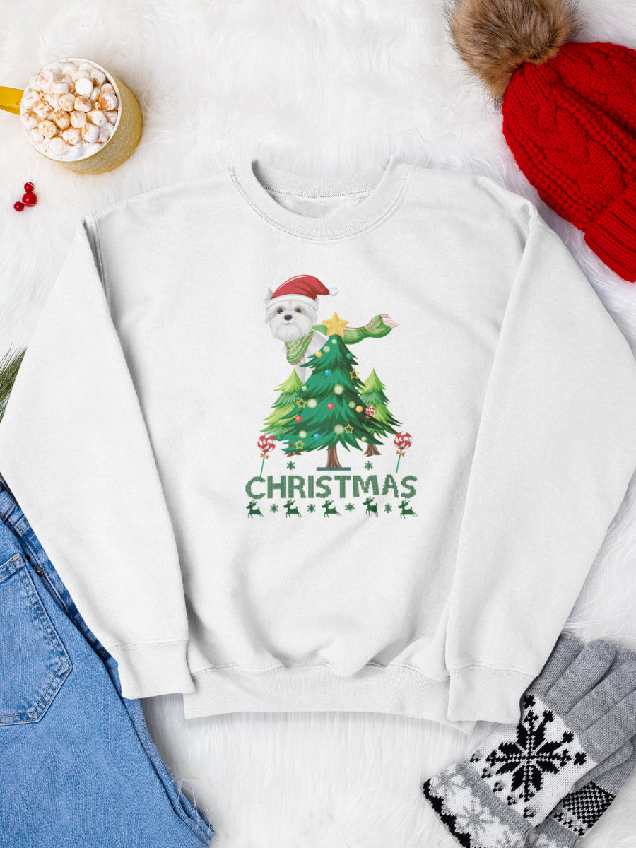 sweatshirt_bumbac_organic_premium_vegan_cadou_Craciun_Secret_Santa_doggy-Christmas-alb_bluza_craciun