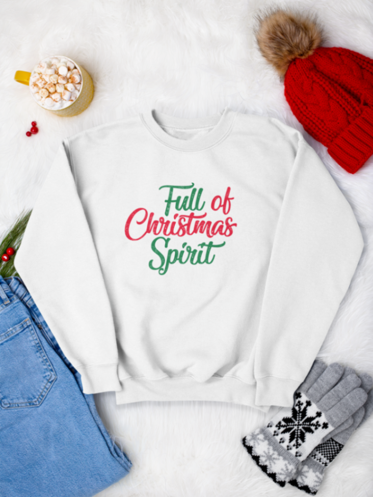     sweatshirt_bumbac_organic_premium_vegan_cadou_Craciun_Secret_Santa_full-of-Christmas-spirit-alb_design_colorat_bluza_de_craciun