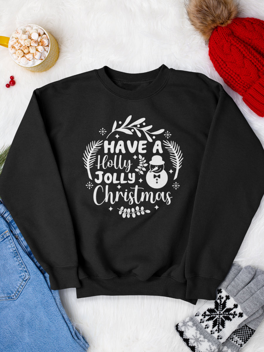 sweatshirt_bumbac_organic_premium_vegan_cadou_Craciun_Secret_Santa_have-a-holly-jolly-Christmas-negru_bluza_craciun