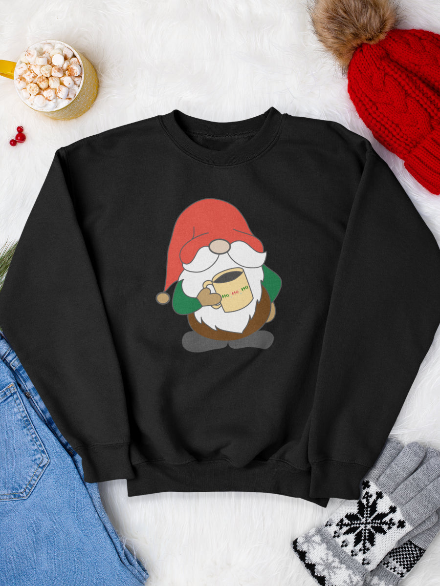 sweatshirt_bumbac_organic_premium_vegan_cadou_Craciun_Secret_Santa_ho-ho-ho-gnome-negru_bluza_craciun