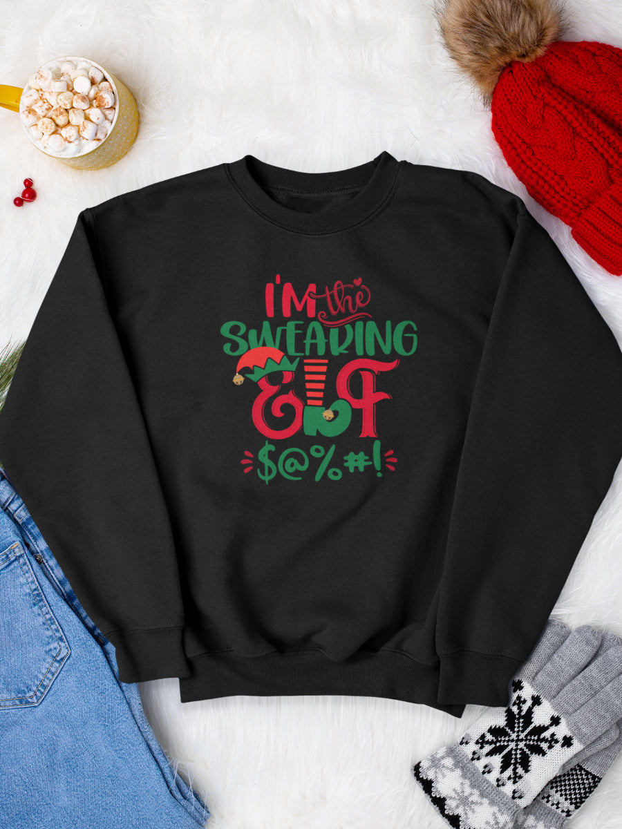    sweatshirt_bumbac_organic_premium_vegan_cadou_Craciun_Secret_Santa_im-the-swearing-elf-negru_bluza_craciun