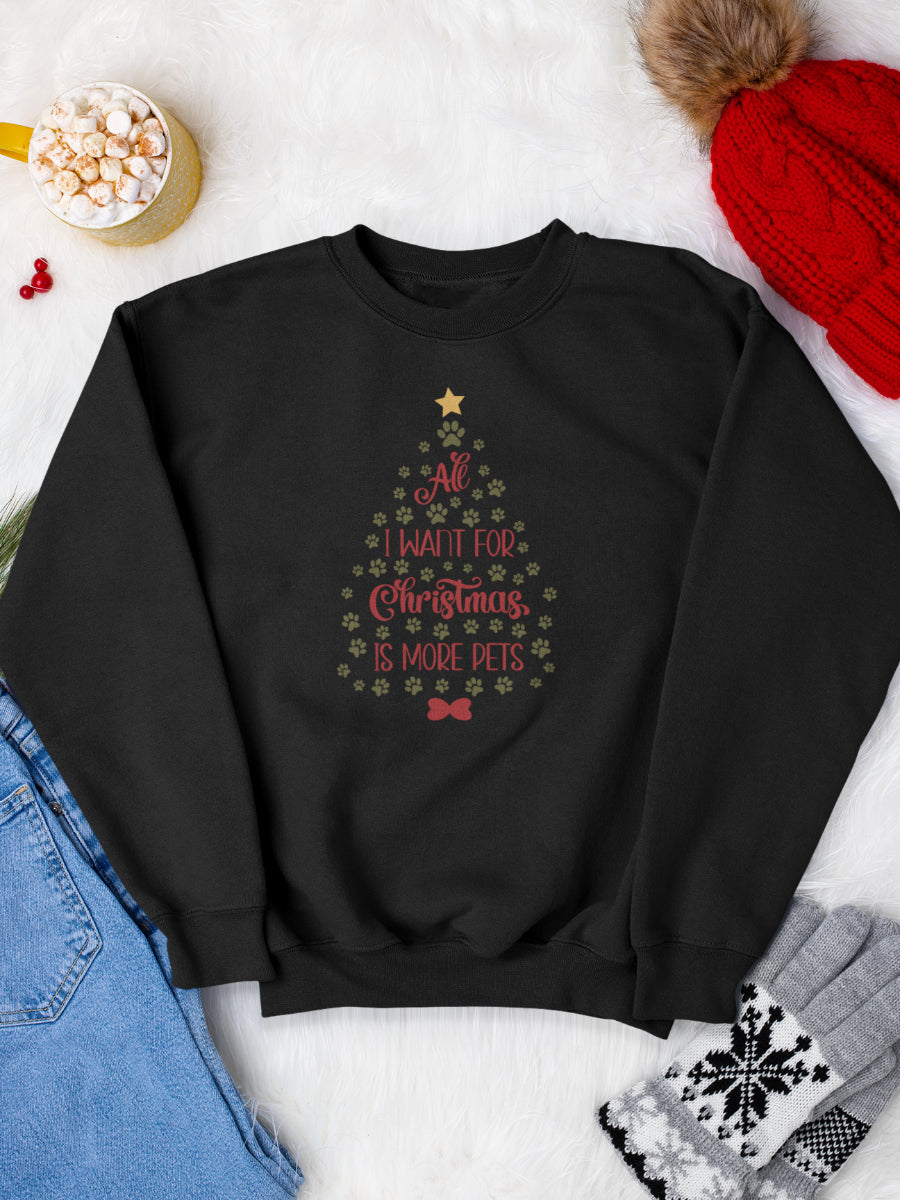 sweatshirt_bumbac_organic_premium_vegan_cadou_Craciun_Secret_Santa_negru_all_i_want_for_christmas_is_more_pets_bluza_craciun