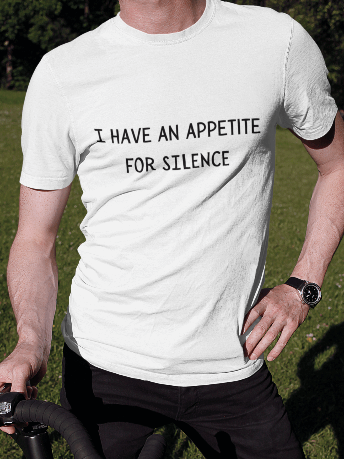 tricou-barbati-bumbac-organic-premium-i-have-an-apetite-for-silence-hay-creations-alb