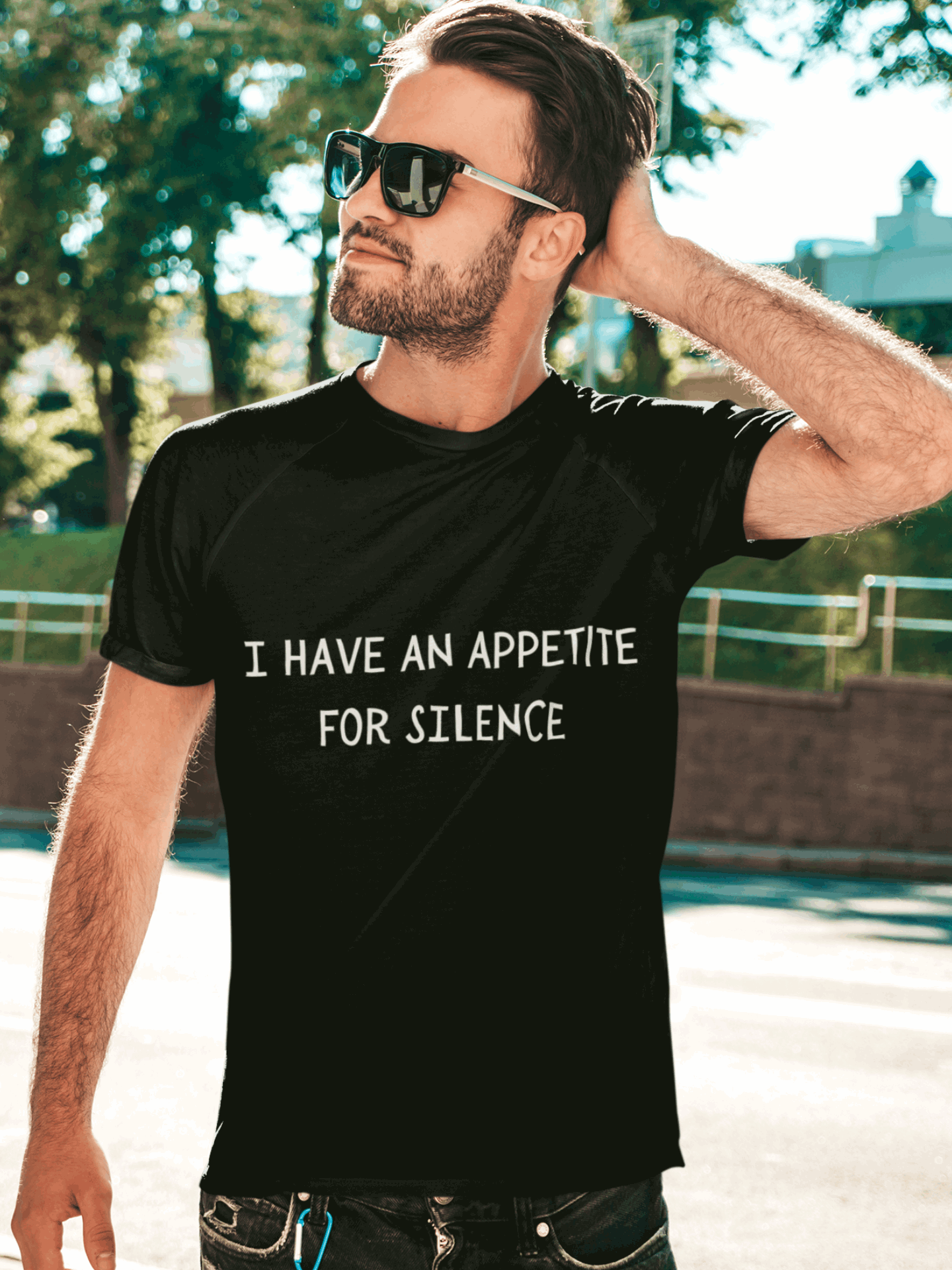 tricou-barbati-bumbac-organic-premium-i-have-an-apetite-for-silence-hay-creations-negru