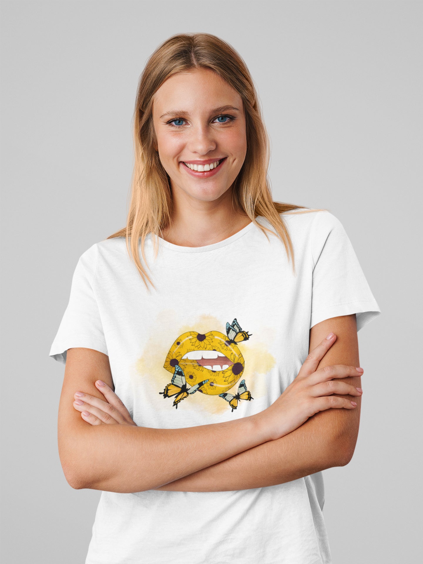 Tricou bumbac organic premium vegan hay creations SUNFLOWER LIPS