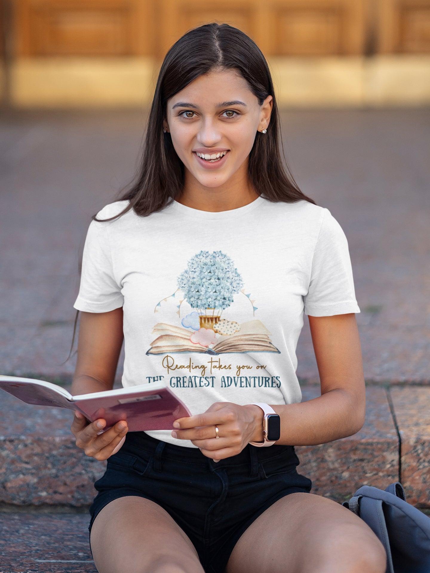 tricou din bumbac premium organic vegan hay creations reading takes you on the greatest adventures