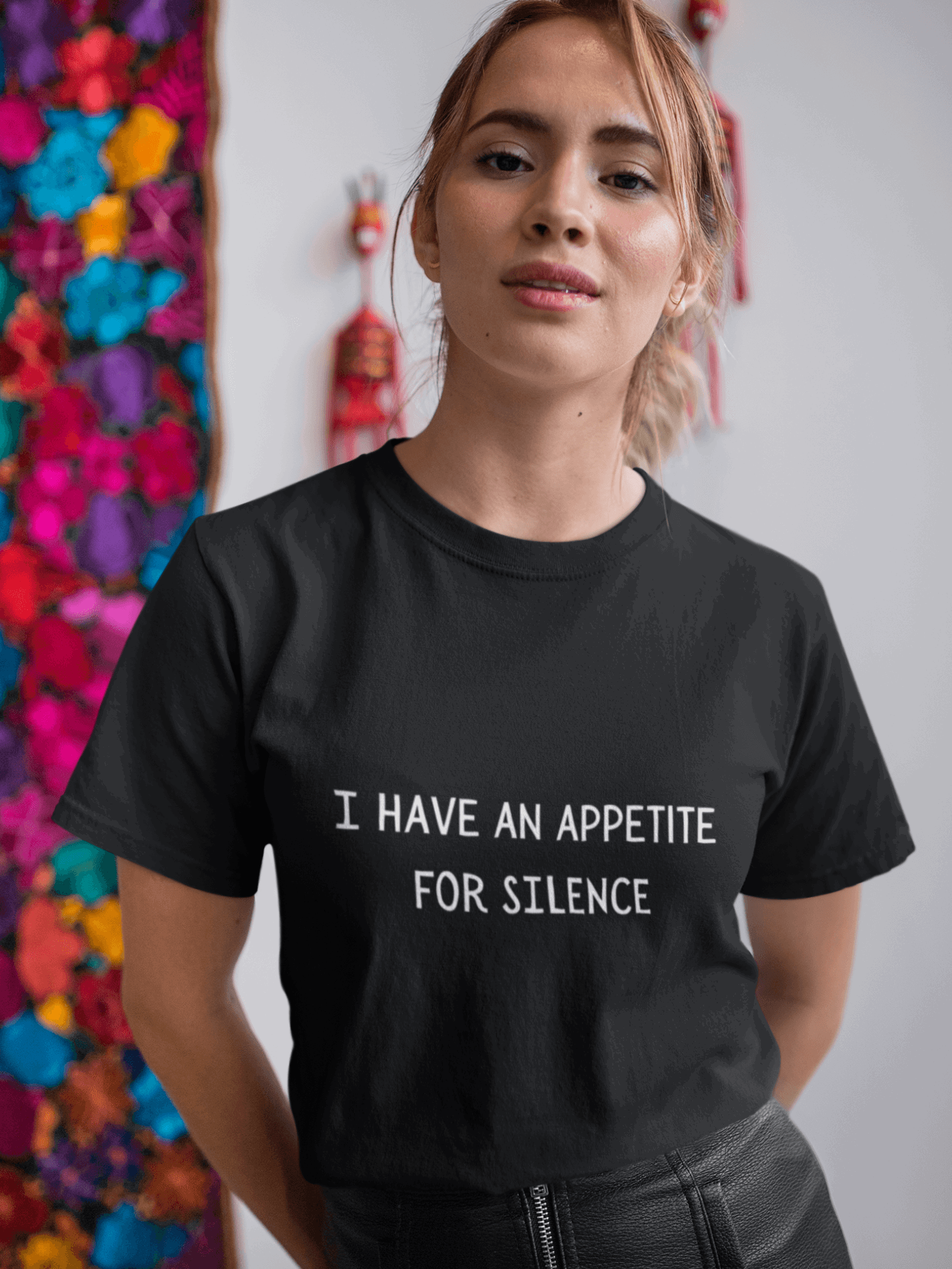 tricou-femei-bumbac-organic-premium-i-have-an-apetite-for-silence-hay-creations-negru-colectia-hater