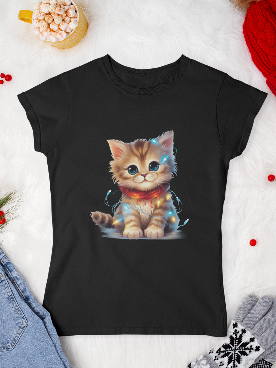    tricou_Craciun_pisici_pisica_bumbac_organic_femei_HAY_Creations_cadou_Christmas-lights-negru