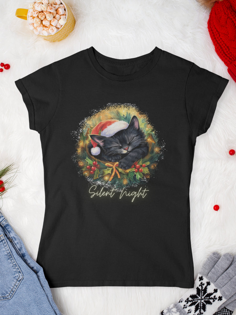 Tricou Crăciun cu pisici SILENT NIGHT