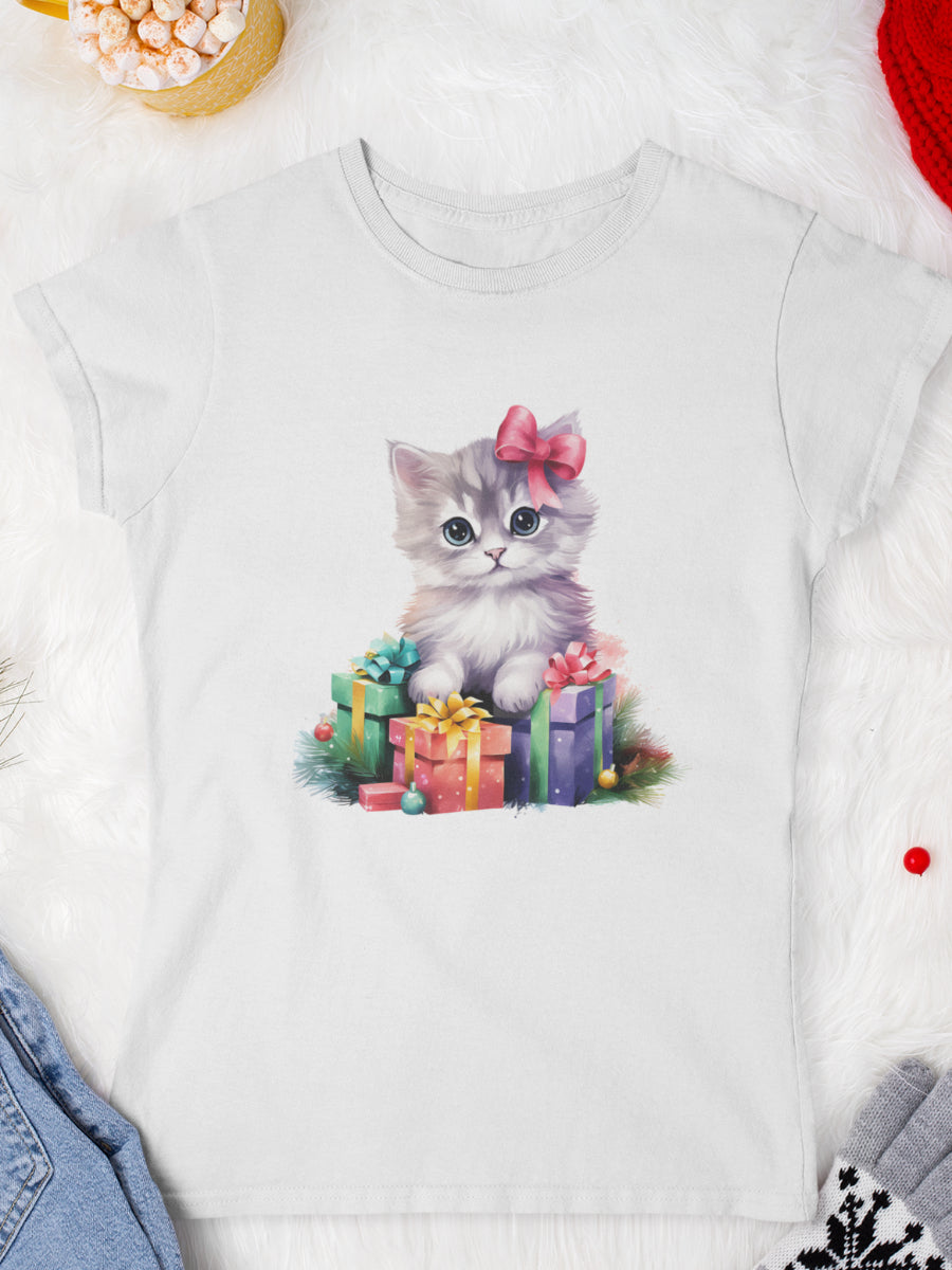     tricou_Craciun_pisici_pisica_bumbac_organic_femei_HAY_Creations_cadou_festive-cat-alb