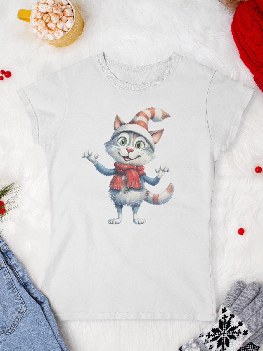 tricou_Craciun_pisici_pisica_bumbac_organic_femei_HAY_Creations_cadou_goofy-xmas-kitty-alb