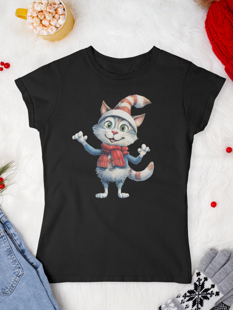     tricou_Craciun_pisici_pisica_bumbac_organic_femei_HAY_Creations_cadou_goofy-xmas-kitty-negru